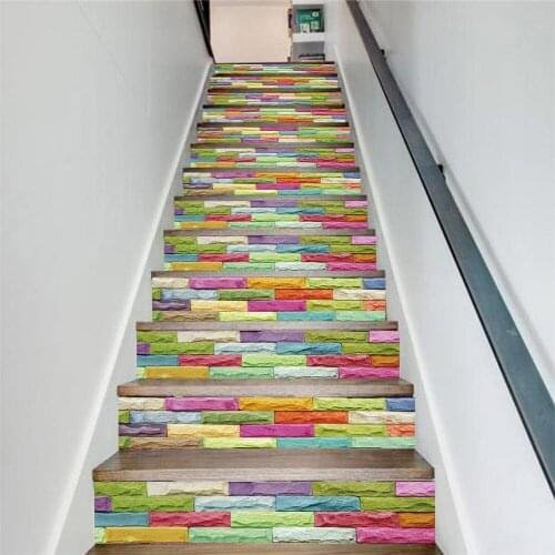 13Pcs/Set Color Tile Staircase Sticker Home PVC Self-adhesive Waterproof Wall Sticker Step Decoration Sticker DIY Floor Sticker