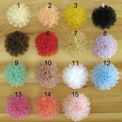 15 Color 3.5" Carnation ruffle chiffon flowers fabric flower Shoes Flower Garment Flowers 100 pcs