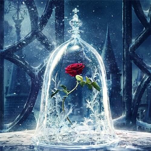 Diamond Embroidery DIY Diamond Painting Red Rose Flower Ice Beauty and Beast, Diamond Painting Cross Stitch Rhinestone Decor