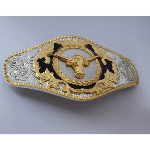 Running Horses And Bull Cowboy Western Belt Buckle Silver With Gold Suitable 4cm Width Belt