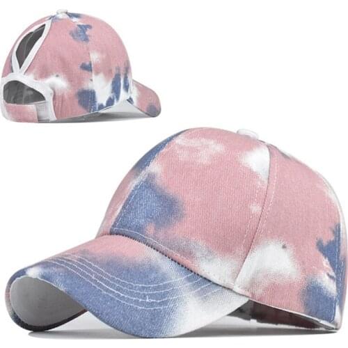 Women Colorful Tie-Dye Baseball Cap Visors Messy Bun Ponytail Hole Trucker Hat Y1AC