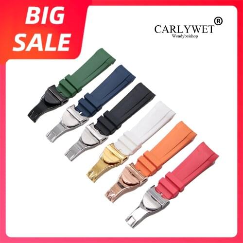 CARLYWET 22mm TOP Quality Luxury Black Orange White Waterproof Silicone Rubber Watch Band Straps Bracelets For Tudor Black Bay