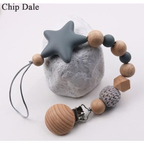 Chip Dale Baby Girl Boy Teether Soother Pacifier Clips Leash Strap Wooden Holder Clip Chain Wood Beads Big Star Anti-drop Chains