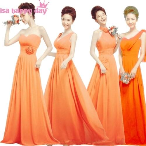 Long orange color summer lace up bridesmaid dress party elegant gowns brides maid dresses chiffon gown for wedding guests