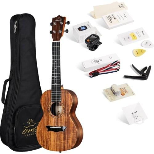 Enya Concert Ukulele 23 Inch OMS 04 Koa Top Bundle Ukelele Including Gig Bag Strings Tuner Strap Capo Picks Polishing Cloth