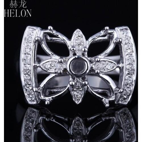HELON 2mm Round 6x4mm Marquise Cut Solid 14K White Gold Pave Natural Diamonds Semi Mount Ring Setting Trendy Fine Jewelry