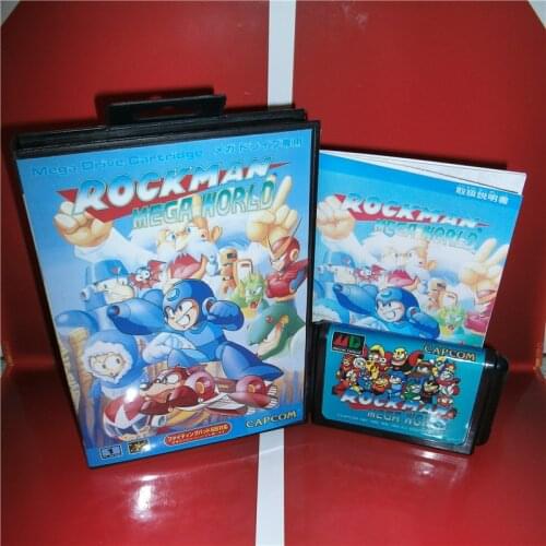 MD games card - RockMan - Mega World Japan Cover with Box and Manual for MD MegaDrive Genesis Video Game Console 16 bit MD card