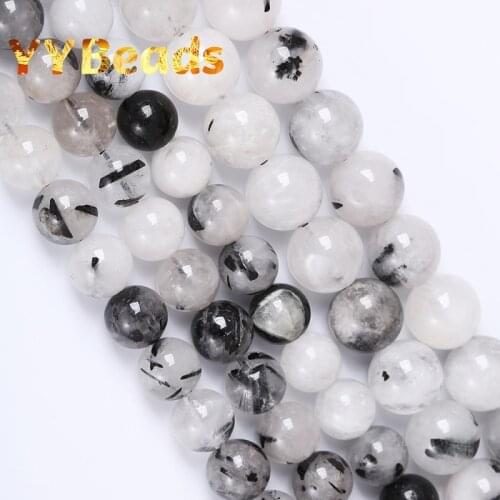 Natural Black Rutilated Quartz Crystals Beads 4 6 8 10 12mm Round Loose Charm Beads For Jewelry Making Bracelets Women Necklaces