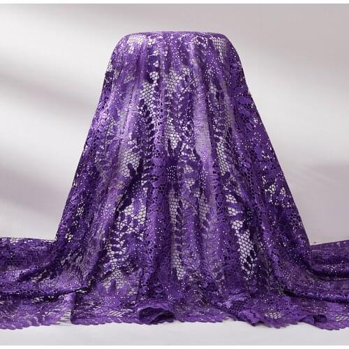Lace Fabric Purple African Guipure Lace Fabric 2021 Mesh Sewing Embroidered Water Soluble Nigerian Fabic Dresses For Women A2514
