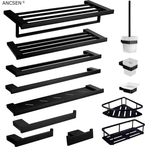 Matte black Stainless steel Bathroom hardware set Towel ring Corner rack Paper rack Towel bar Toothbrush bar Bathroom accessorie