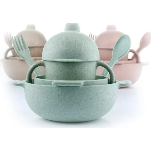 Japan wheat straw fiber tableware set environmental protection children noodle rice soup bowl fork cup tableware set Nodic