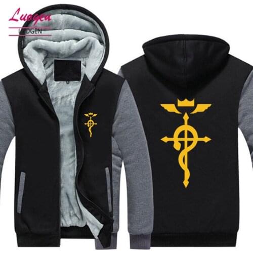 2018 New USA SIZE Mens Jackets Fullmetal Alchemist Hoodies Men Winter Long sleeve Cotton Zipper Coat Hoody Jacket Plus Size