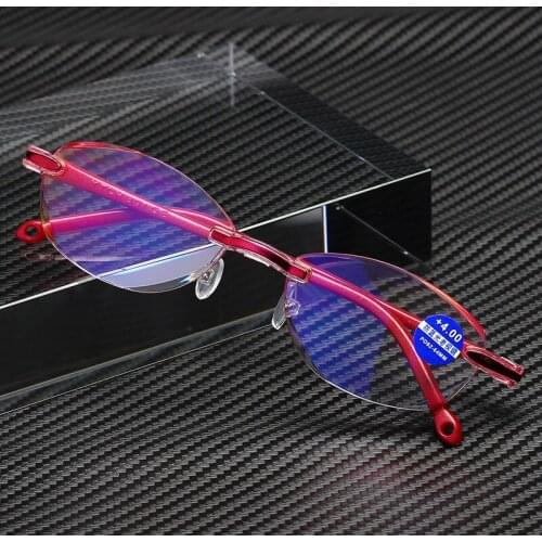 2020 New Spot Frameless Diamond Trimming Reading Glasses Anti-blue Light One Ladies Fashion Metal Glasses Reading Glasses