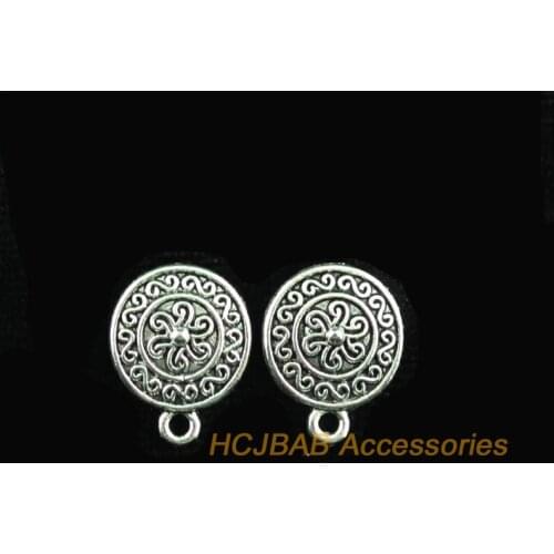 New 10Pcs Tibetan Silver Color Round Flower Earrings Wire Hooks Findings 13x16mm