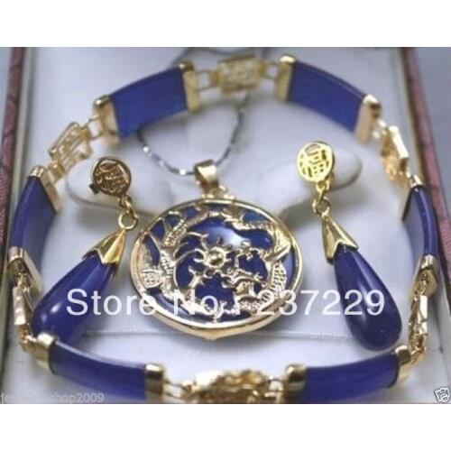 Wholesale price good ^^^^New Jewelry Purple stone Earring Bracelet necklace/Pendant Sets + good Chain