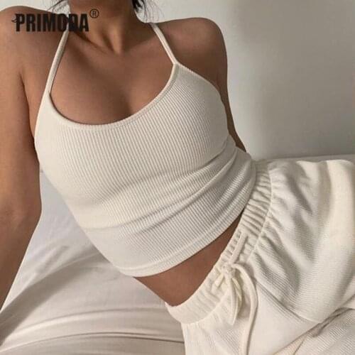 Sexy Chic Ribbed Tank Top Women Crop Top Female Summer Slim Short Top Solid Black White Vest Camis Party Backless Mujer PR2491G