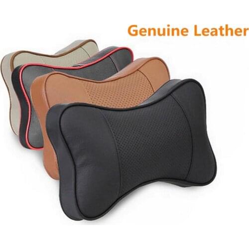 Genuine Leather Car Seat Neck Cushion Breathable Car Headrest Soft Neck Support Lumbar Auto Interior Cushion Car Accessories
