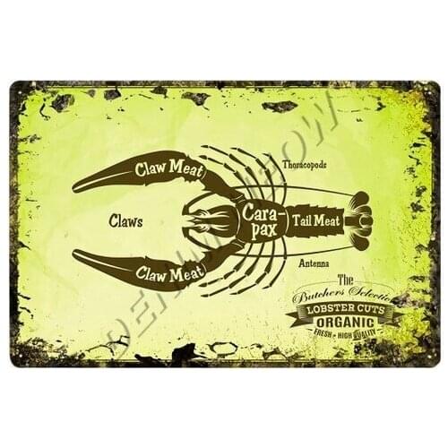 Cuts Butcher Guide Pork Beef Turkey Meat Collcetion Vintage Metal Poster Dinosaur Cuts Tin Sign Museum Butchers Shop Decor WY60