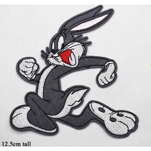 Grey Running Red Rabbit Animal Iron On Embroidered Clothes Patch For Clothing Stickers Garment Apparel Accessories