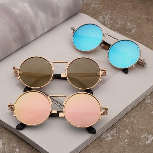 New Vintage Round Sunglasses Men Punk Glasses Metal Frame Colorful Lens Sun Glasses Women Eyewear Gafas sol mujer UV400