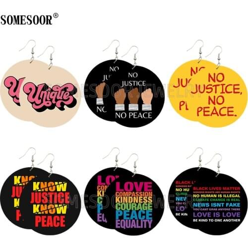 SOMESOOR Mixed 6 Package Sale No Justice No Peace Unique Slogan Double Sides Printing Dangle Fashion Earrings For Women Gifts