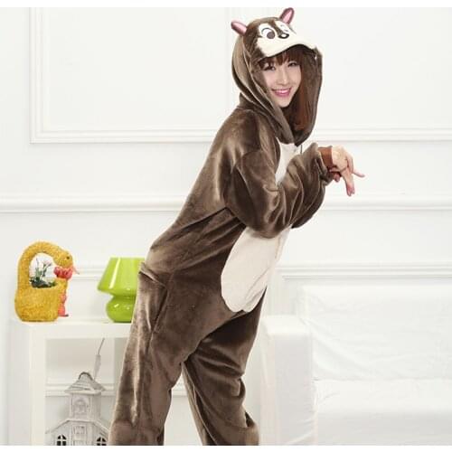 Adult Anime Squirrel Kigurumi Onesies Costume Women Cute Cartoon Animal Bunny Pajamas Onepieces Sleepwear Home Cloths Girl