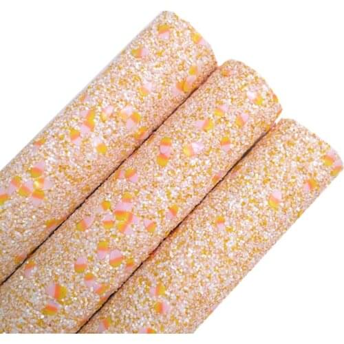 Candy Corns Chunky Glitter Vinyl Fabric Sheet Felt Backing Synthetic Leather Faux Vinil DIY A4 SIZE 6S104B