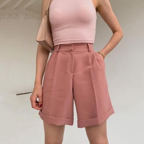 Womens Trousers Flanging with Pockets, Zipper Buttons, Solid Color Fashion Casual Womens Shorts, Fashion Street Shooting 2021
