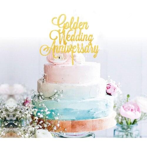 Golden Wedding Anniversary Cake Topper 50th Glitter Fifty Customised Years
