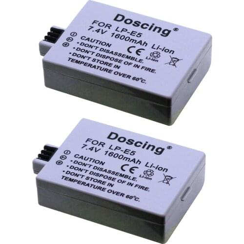 2Pcs 7.4V 1600mAh LP-E5 LPE5 LP E5 Camera Battery for Canon EOS Rebel XS, Rebel T1i, Rebel XSi, 1000D, 500D, 450D, Kiss X3,X2