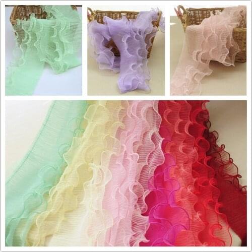 5Meters 12CM Three-layer Organ Pleated Ruffled Lace Elastic Folded Lace Fabric Ribbon Dress Collar Edge Trim For Sewing Supplies