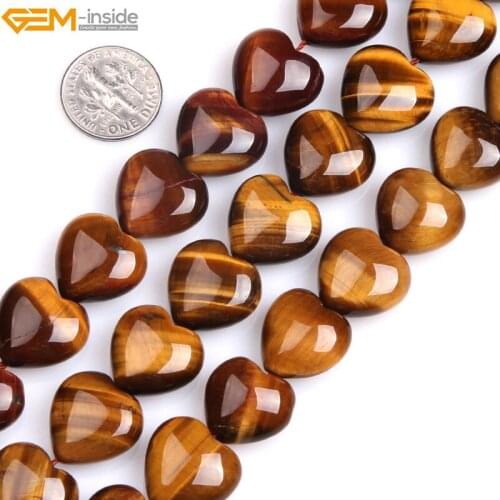 Gem-inside Natural Heart Shape Yellow Tiger Eye Stone Beads For Jewelry Making Beads DIY 15" Christmas Gift