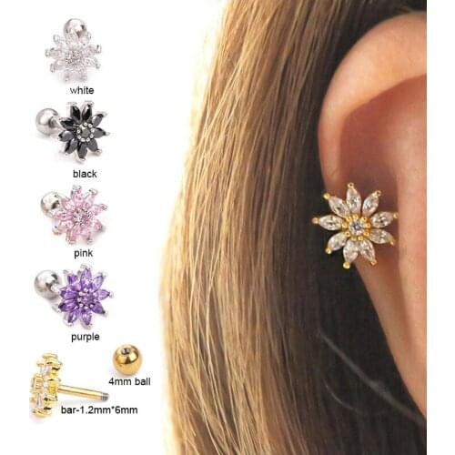 CZ Sun Flower Zircon Ear Cartilage Helix Piercing Jewelry Rook Lobe Stud Earring