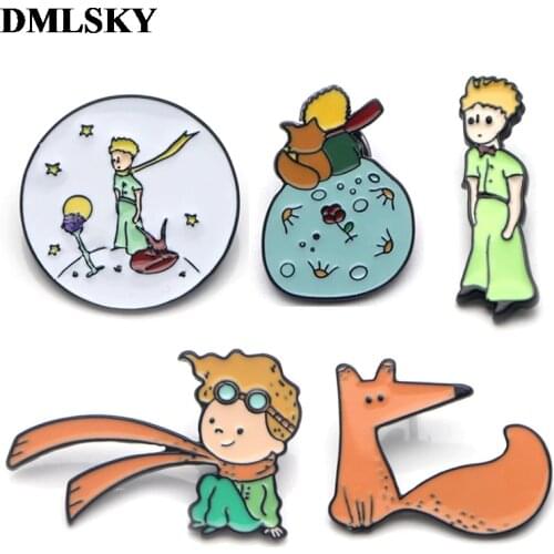 DMLSKY kids prince and fox cute Brooch Cartoon Enamel Pins For Clothes Backpack Brooch Personality Pin jewelry M2863