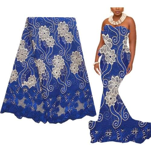 Royal Blue Nigeria Tulle French Lace Fabric 5 yards Guipure Lace Fabric Embroidery Mesh 2020 High Quality African Lace Fabric