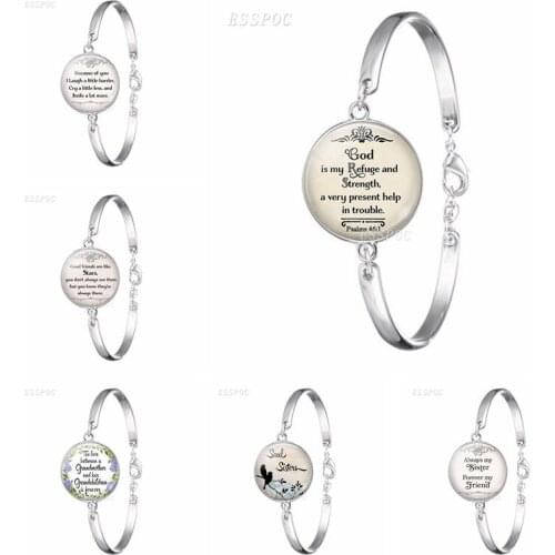 God Is My Refuge and Strengh Bible Psalms Quote Verse Bracelet Bible Glass Cabochon Jewelry SilverColour Bangle Women Gift
