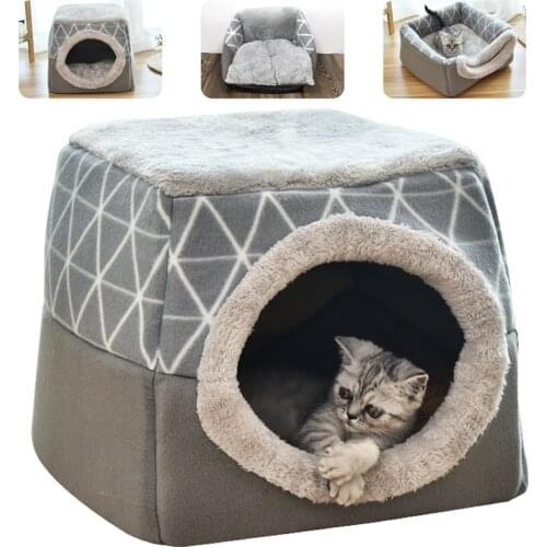 Warm Cat Bed Foldable Bed For Cats Kitten Puppy Mat Nest Sofa Pet Kennel Cave Soft Winter Sleeping Bed House for Small Dogs Cats