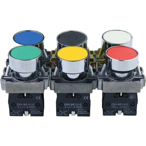 Momentary Push button switch 22mm 10A 240V~3A Circular small size Flat round Panel NC/NO XB2-BA31 XB2-BA42 ZB2-BE101C 102C