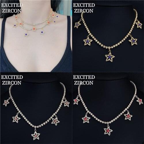 Fashion luxury woman exquisite romantic pentagram rhinestone crystal necklace bride wedding jewelry accessories girl party gift
