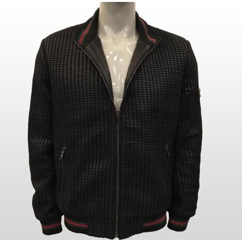 Men Famous Brand Genuine Leather Black Jacket Real Sheepskin Bomber PlusSize Handmade Knitting Business Casual New Fashion