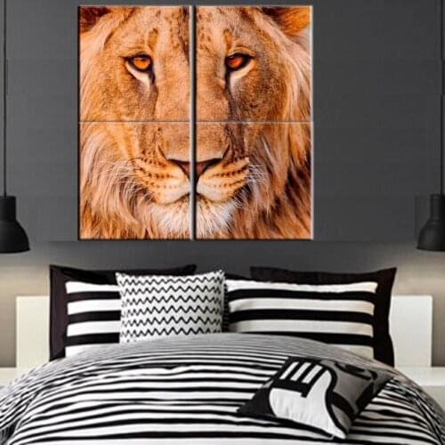 4 pcs Animal Lions Head wall Pictures Printed on Canvas Modular Cuadros Pictures for Living Room bedroom decorative pictures