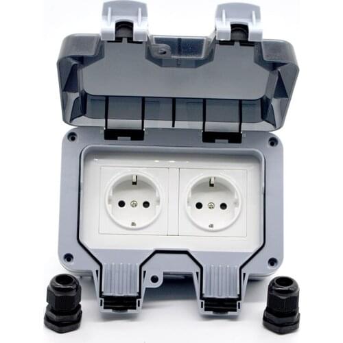 New Outdoor Waterproof USB Socket Box Two Position Wall Plug EU, FR Standard Style 250V 16A Power Supply Jack Special Wholesale