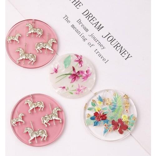 New style 30pcs/lot Relief effect animal/flowers pattern print geometry rounds shape acrylic beads diy jewelry earring accessory