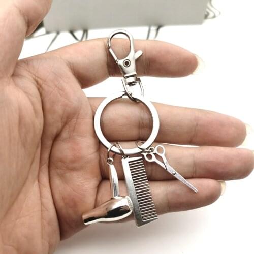2020 Hair stylist hair dryer scissor comb Decorative Lobster clasp Keychains Hairdressers Gift Key Rings Hair Dryer Keyring