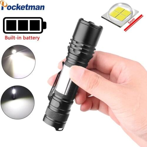 Portable XHP50 LED Flashlight Telescopic Zoom Pen light Camping Light COB Work Lamp with Side Light USB Rechargeable Battery