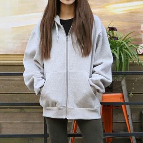 Oversize Girls Thick Hoodies Autumn Winter Hooded Fleece Sweatshirt Long Sleeve Hoodies Loose Casual Zipper Pockets Solid Jacket