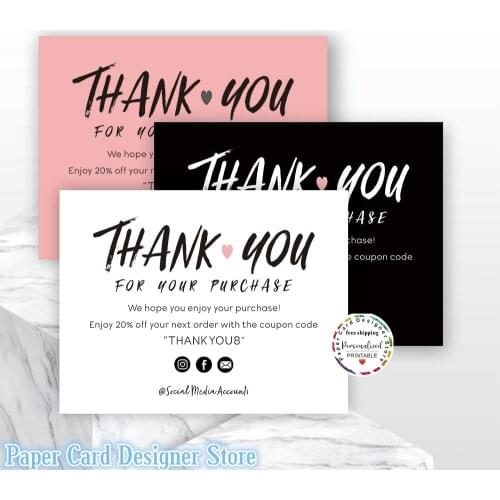 Custom Business Thank You Card Order Inserts template Etsy Seller Online store cards Package Inserts Social media card