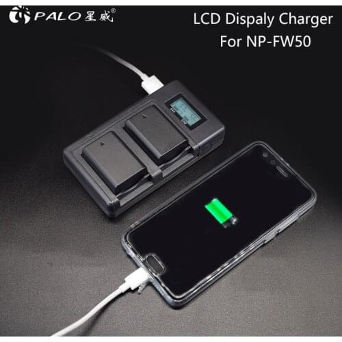 Palo LCD Display Camera Battery Charger NP-FW50 FW50 Charger USB Dual charger for Sony alpha A3000 A7S NEX 5t 5R 5TL 5N 5C ect