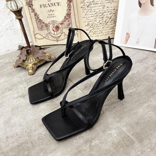 Square Toe Black Summer Womens Sandals Womens High Heels 221 New Retro Fine Heel Comfortable Breathable High Heel Sandals Tide