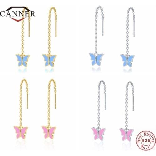 CANNER 925 Sterling Silver Zircon Butterfly Pendant Ear Chain Earrings for Women Piercing Drop Earrings Earings Fine Jewelry